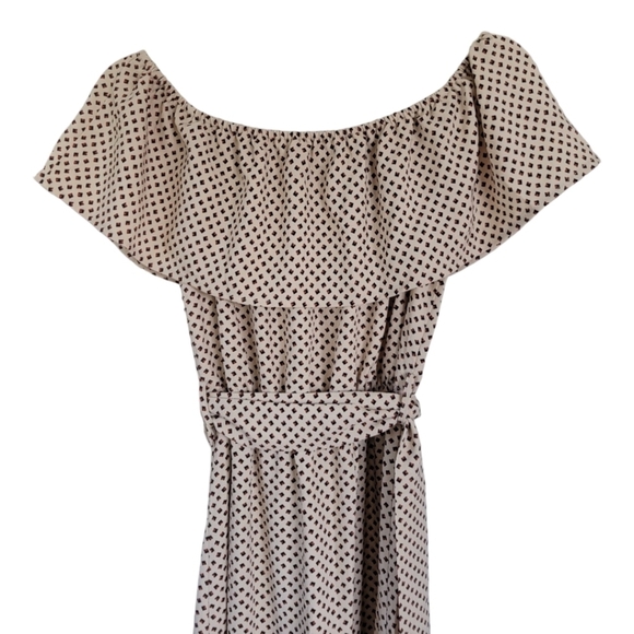 EPISODE Woman's Small Off the Shoulder Boho Tiered Flowy Midi Dress Beige - Picture 2 of 13